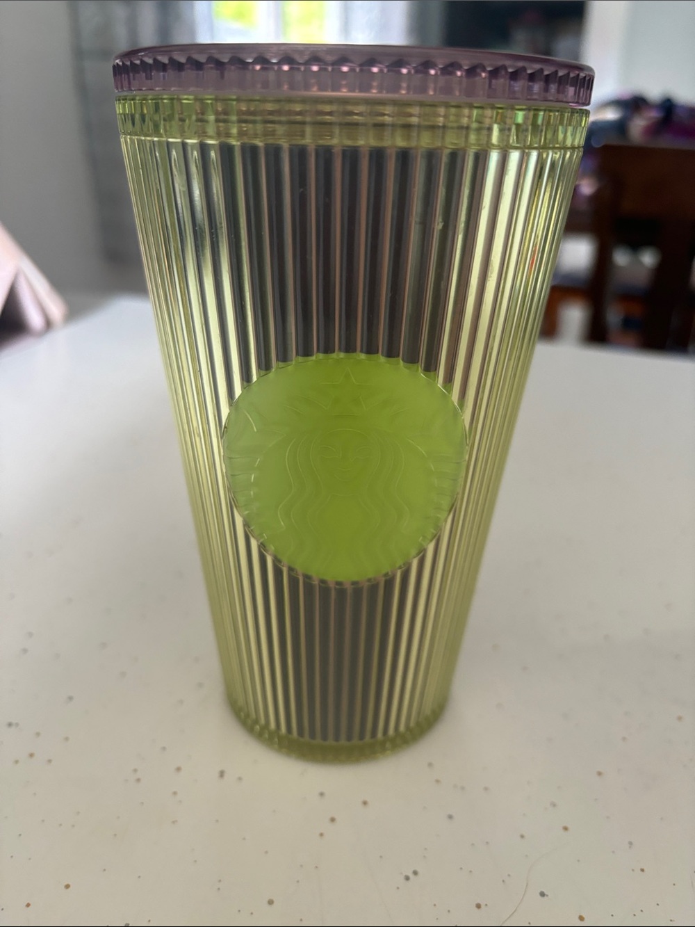 Starbucks Lime Green Ribbed Tumbler with Purple Lid